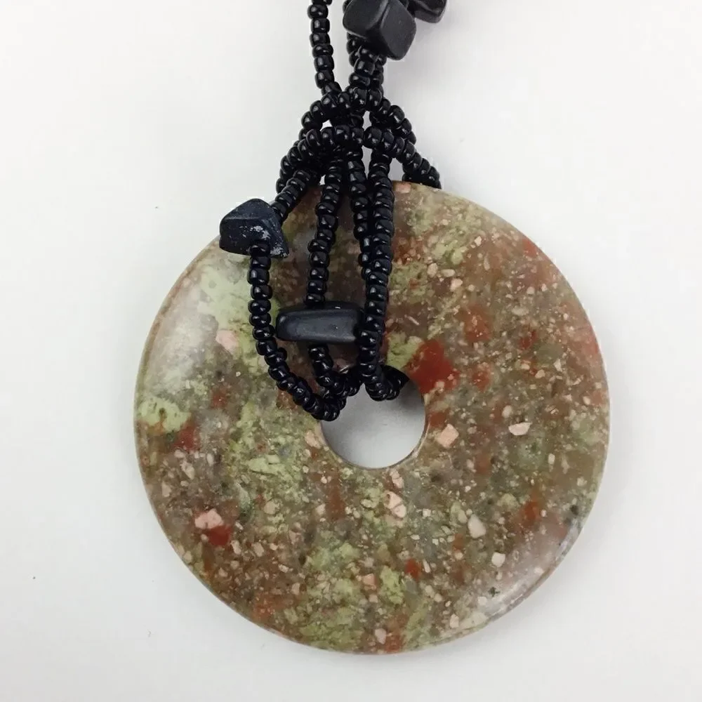 Unakite Stone Donut Pendant Necklace